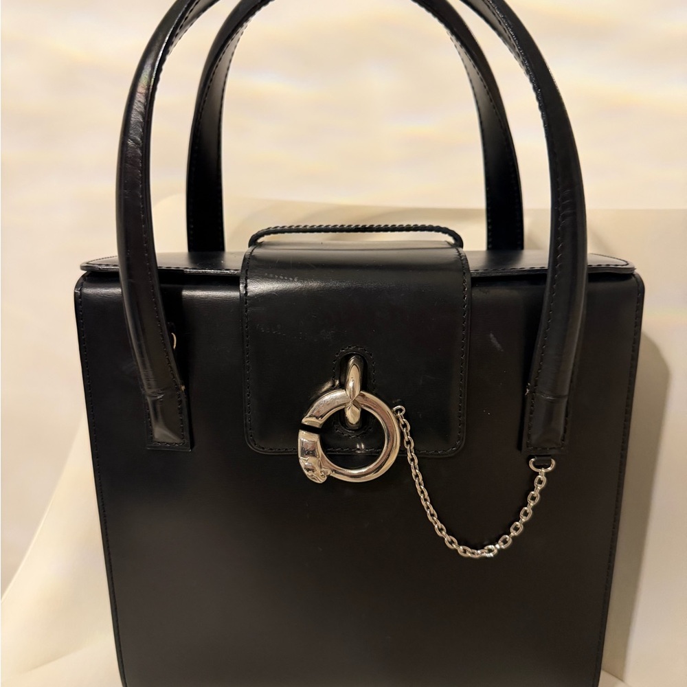 Cartier Black Satchel with Silver Chain Accent